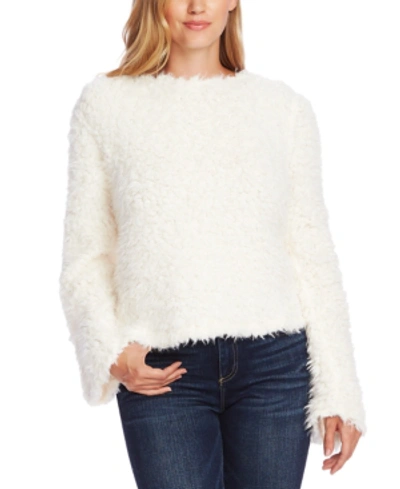 Vince Camuto Bell Sleeve Textured Faux Fur Top In Pearl Ivory