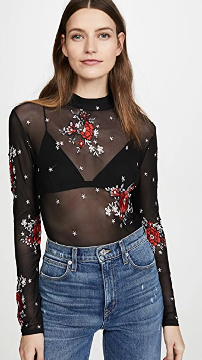 Minkpink Empower Embroidered Mesh Long Sleeve Tee In Multi