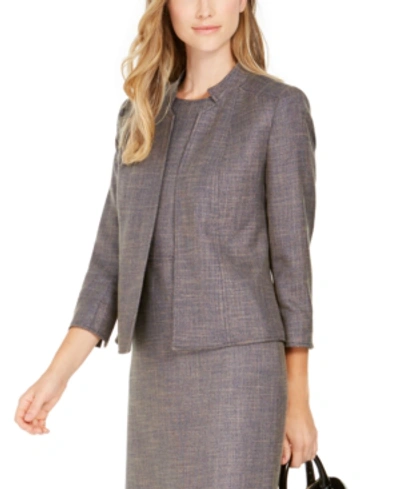 Anne Klein Tweed Stand Collar Crop Jacket In Spruce/fawn