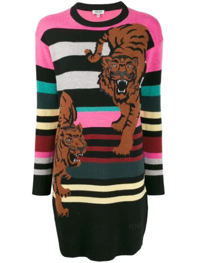 Kenzo Wool Double Tiger Jumper Dress In Multicolor