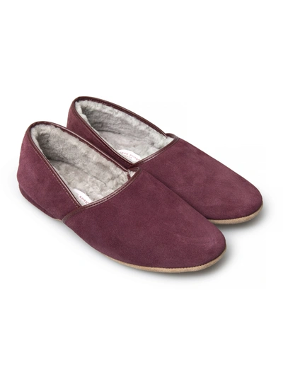 Derek Rose Men's Closed-back Slipper Crawford Suede Sheepskin Bordeaux