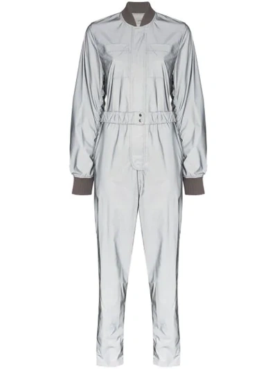 Kirin Smile Metallic Bomber Jumpsuit In Silver