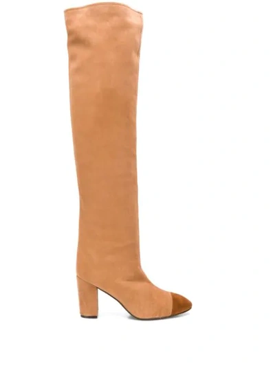 Stuart Weitzman Two-tone Suede Over-the-knee Boots In Brown