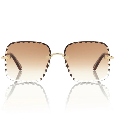 Chloé Rosie Square-frame Gold-tone And Tortoiseshell Acetate Sunglasses In Brown