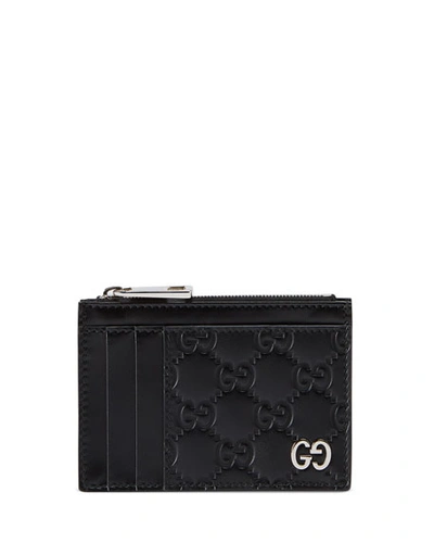 Gucci Men's Gg Embossed Zip Card Case In Black