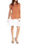 English Factory Women's Poplin Combo Knit Dress In Brown