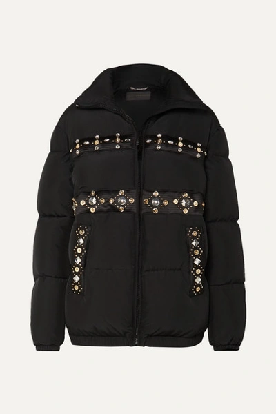 Versace Embellished Quilted Shell Down Coat In Black