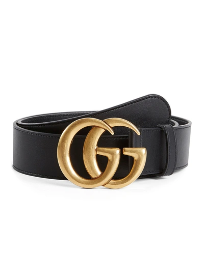 Gucci Leather Belt With Double G Buckle In Nero