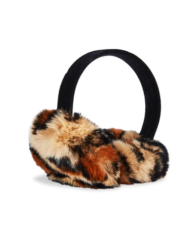 Surell Accessories Rabbit Fur Earmuffs On Velvet Band In Animal Print