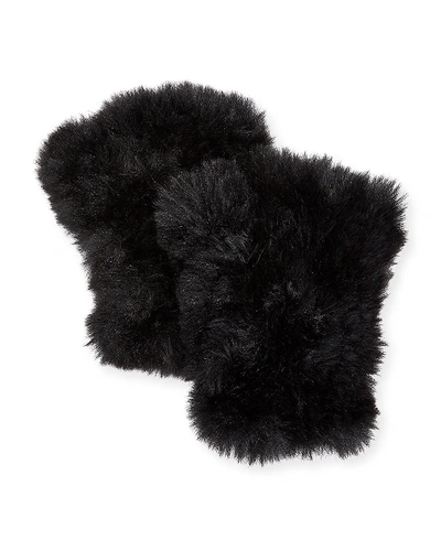 Surell Accessories Faux Fur Knitted Fingerless Mittens In Black
