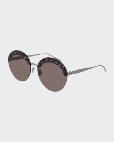 Alaïa Round Rimless Studded Sunglasses In Ruthenium