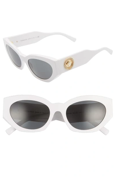 Versace Chunky Cat-eye Sunglasses W/ Crystal Embellished Medusa Temples In White/ Grey Solid