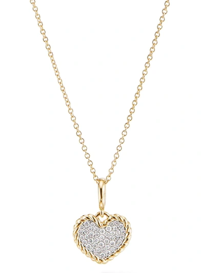 David Yurman 18kt Yellow Gold Cable Collectibles Pavé Diamond Plate Heart Charm Necklace