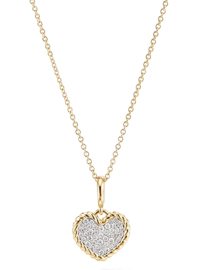 David Yurman Women's Cable Collectibles Pavé Plate Heart Necklace In 18k Yellow Gold With Diamonds