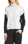 Eileen Fisher Petite Colorblock Merino Wool Turtleneck Sweater In Pearl