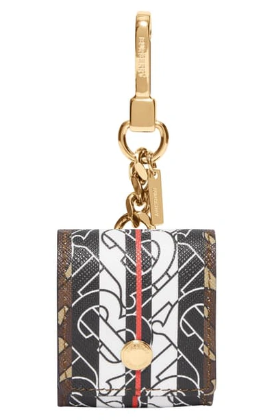 Burberry Tricolor Monogram Airpod Case Bag Charm In Bridle Brown