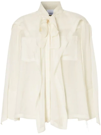 Burberry Pussy-bow Panelled Silk-chiffon Blouse In Neutrals