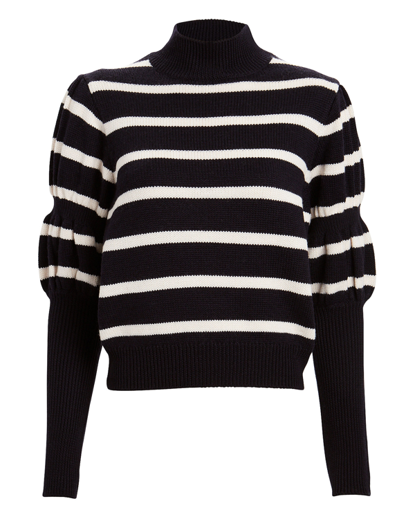 Derek Lam 10 Crosby Elani Puff-sleeve Striped Wool Sweater In Blk/wht ...