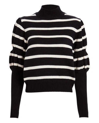 Derek Lam 10 Crosby Elani Puff-sleeve Striped Wool Sweater In Blk/wht