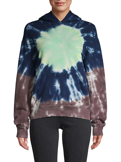 Monrow Sunburst Tie-dye Hooded Sweatshirt In Blue Multi