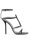 Saint Laurent Cassandre Metallic Ysl Sandals In Argneto