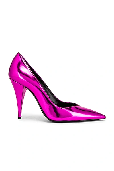 Saint Laurent Women's Kiki 100 Metallic Pointed-toe Pumps In Metal Fuchsia