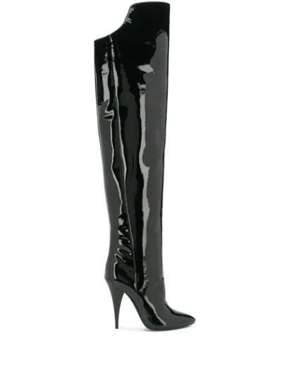 Saint Laurent Kiki Patent-leather Over-the-knee Boots In Nero