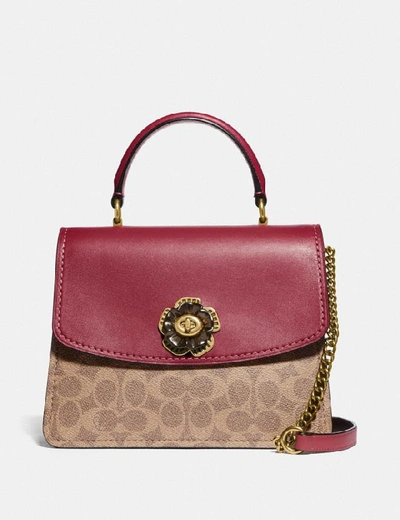 Coach Parker Top Handle In Signature Canvas In Red In B4/tan Red Apple