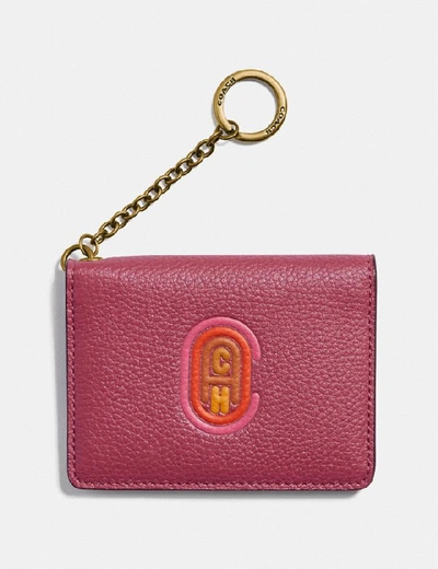 Coach Key Ring Card Case With Patch In Brass/dusty Pink