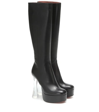Amina Muaddi Farah Leather Knee-high Boots In Black