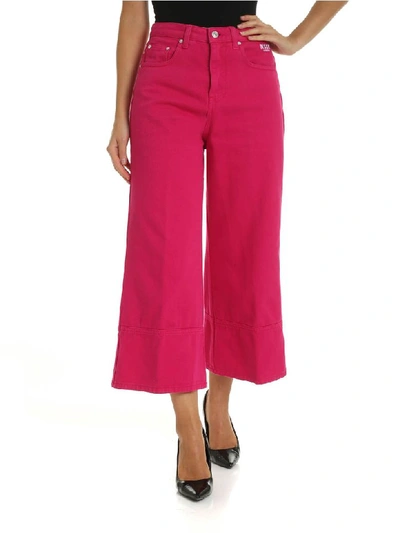 Msgm Jeans Bull Palazzo Cropped In Fuxia