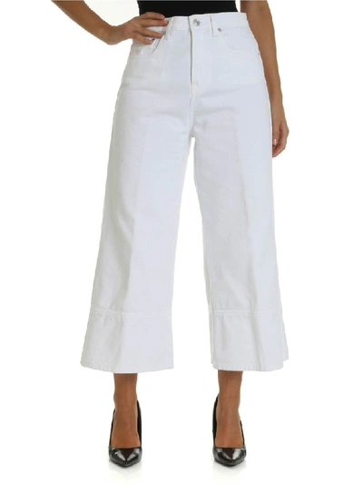 Msgm Jeans Bull Palazzo Cropped In Bianco
