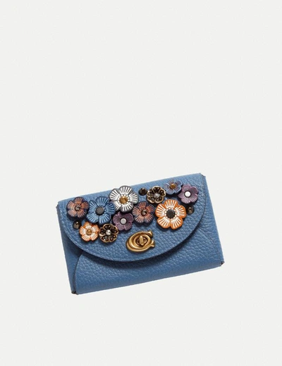 Coach Complimentary Turnlock Card Case With Tea Rose Applique - Women's In Brass/midnight Navy Multi