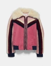 Coach Shearling Bomber Jacket In Brown - Size 04 In Color<lsn_delimiter>posh Pink