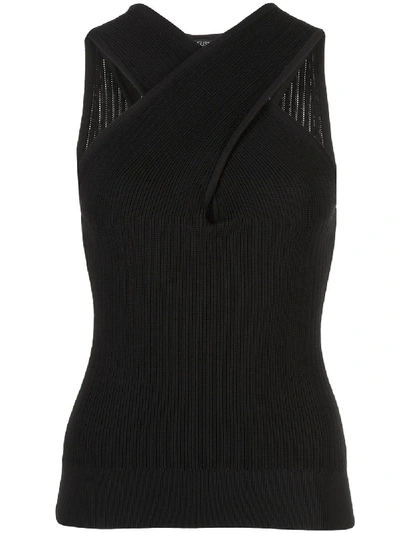 Cushnie Crossover Rib Knit Tank Top In Black