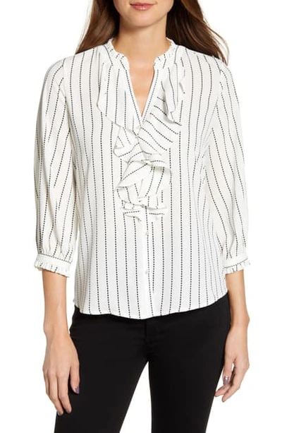 Karl Lagerfeld Printed Ruffle Front Blouse In White/black