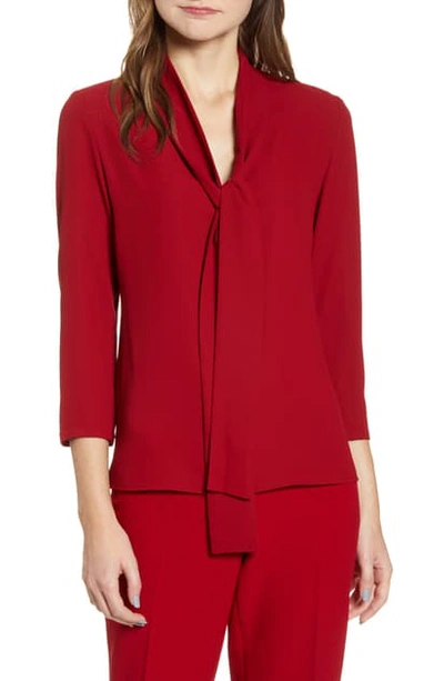 Anne Klein Tie Front Crepe De Chine Blouse In Titian Red