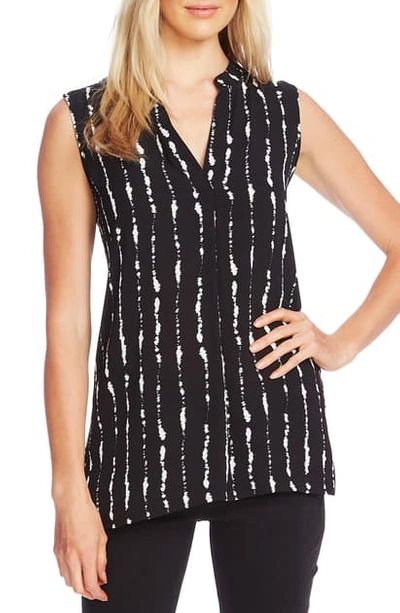 Vince Camuto Stripe Impressions Split Neck Top In Rich Black