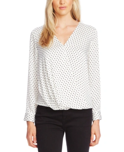 Vince Camuto Fiesta Dot Wrap Front Long Sleeve Hammered Satin Blouse In Pearl Ivory