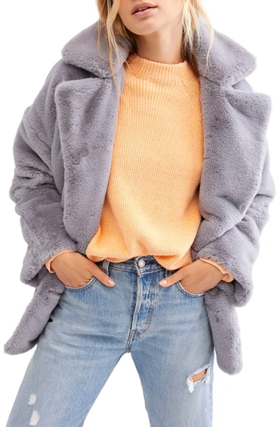 Free People Kate Faux Fur Coat In Cloudy Day