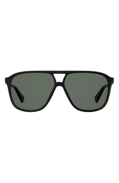 Polaroid 58mm Polarized Aviator Sunglasses In Black/ Grey Polarized