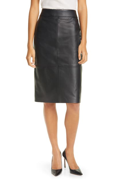 Hugo Boss Selrita Lambskin Leather Pencil Skirt In Black | ModeSens