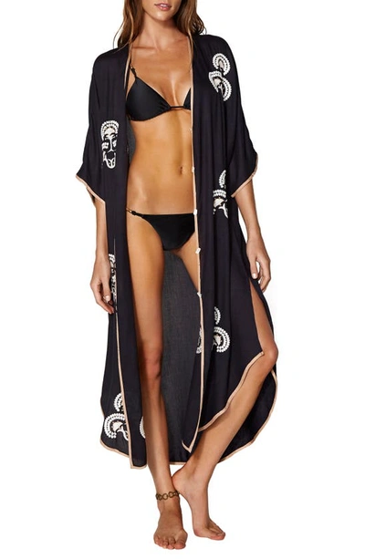 Vix Swimwear Long Embroidered Cover-up Midi Dress In Black