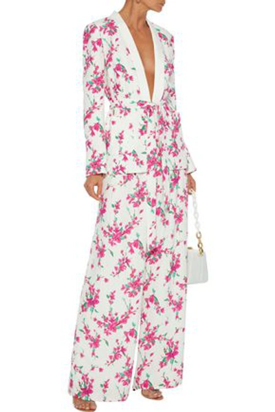 Rachel Zoe Steph Pleated Floral-print Crepe Wide-leg Trousers In White