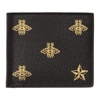 Gucci Gold-foil Bumblee And Star Print Leather Bifold Wallet In Black