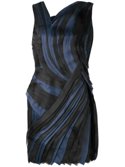 Lanvin Pleated Silk-organza And Satin Mini Dress In Black