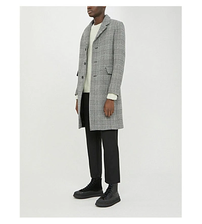 Sandro Checked Wool-blend Coat In Black White