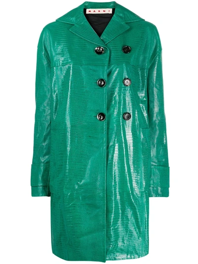 Marni Crocodile-effect Duster Coat In Green