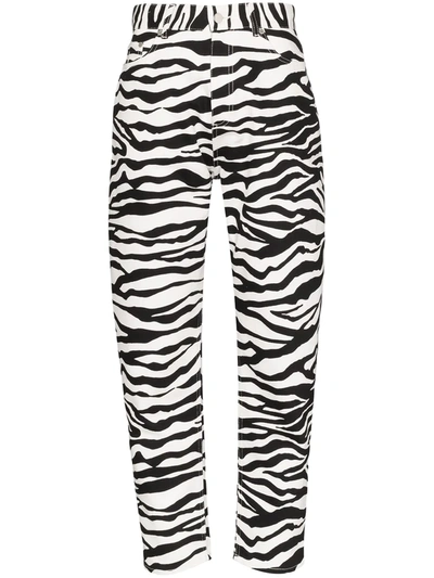 Attico Cropped Zebra-print High-rise Tapered Jeans In Black,white