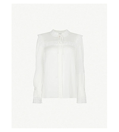 Sandro Lace-embroidered Relaxed-fit Satin Shirt In Ecru
